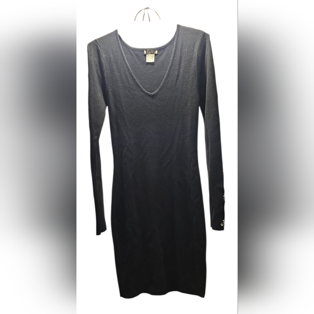 VENUS Black Long Sleeve V-Neck Bodycon Dress